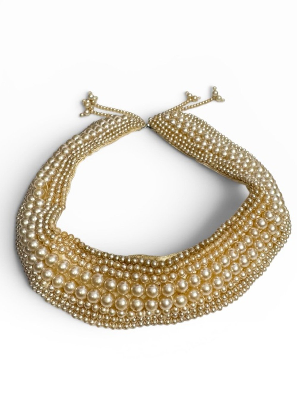 Vintage Japan Faux Pearl Collar Necklace Wide Bib Statement Wedding Glam Chic
